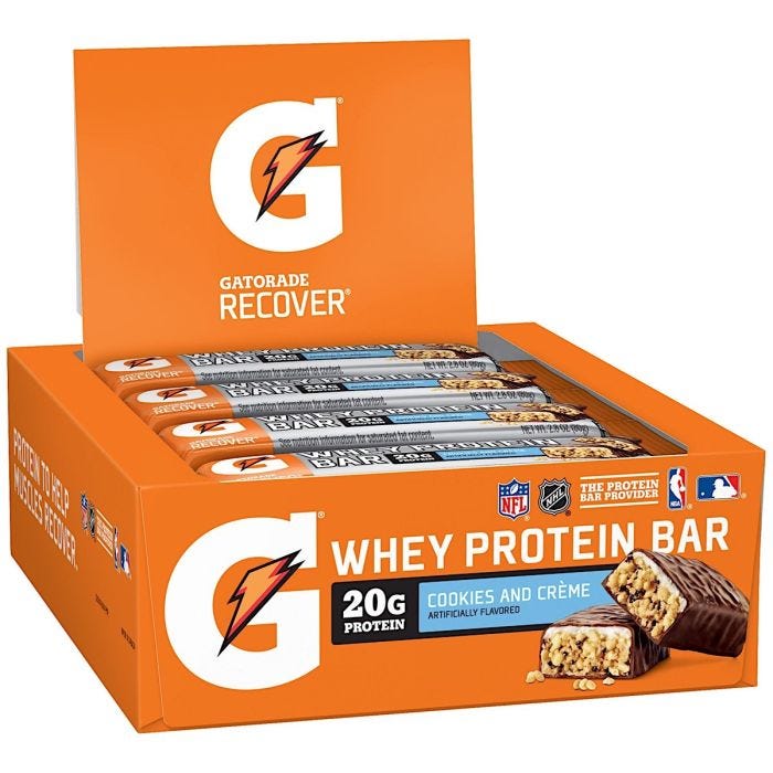 Gatorade Whey Protein Bar, Cookies and Cream, 12/cs, gatorade protein bars, gatorade bars, whey protein bars