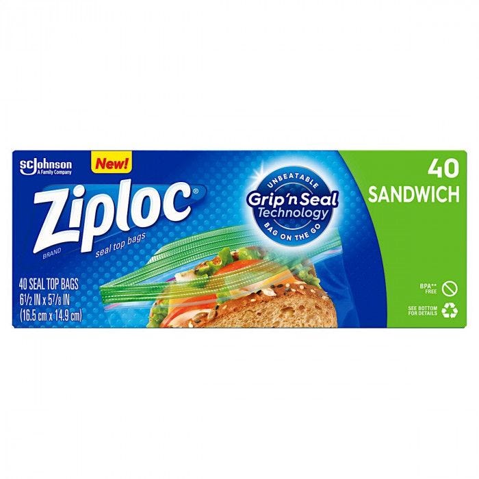 Front view of box of 40 Ziploc Sandwich Bags Front view of box of 40 Ziploc Sandwich Bags