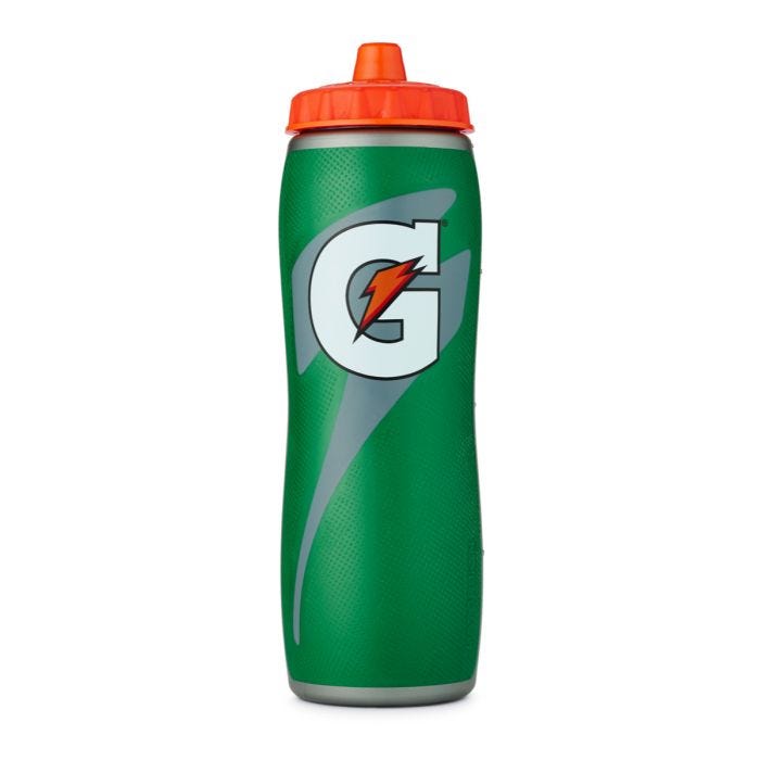 Front view of the Gatorade 32 oz. insulated bottle with a vibrant orange lid, perfect for quenching thirst during sports and exercise. Front view of the Gatorade 32 oz. insulated bottle with a vibrant orange lid, perfect for quenching thirst during sports and exercise.