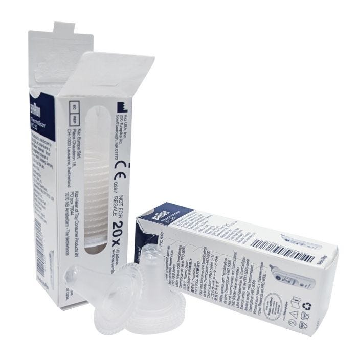 Stack of Braun PRO 6000 Probe Covers next to two boxes of covers