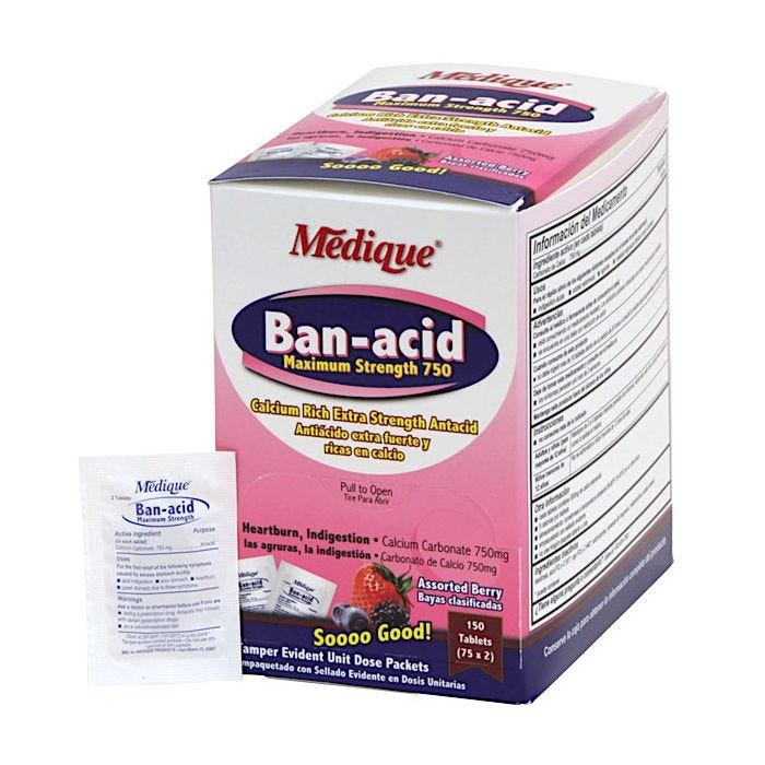 Medique Ban-acid Tablets 750mg Maximum Strength, Berry, 150/Bx Medique Ban-acid Tablets 750mg Maximum Strength, Berry, 150/Bx
