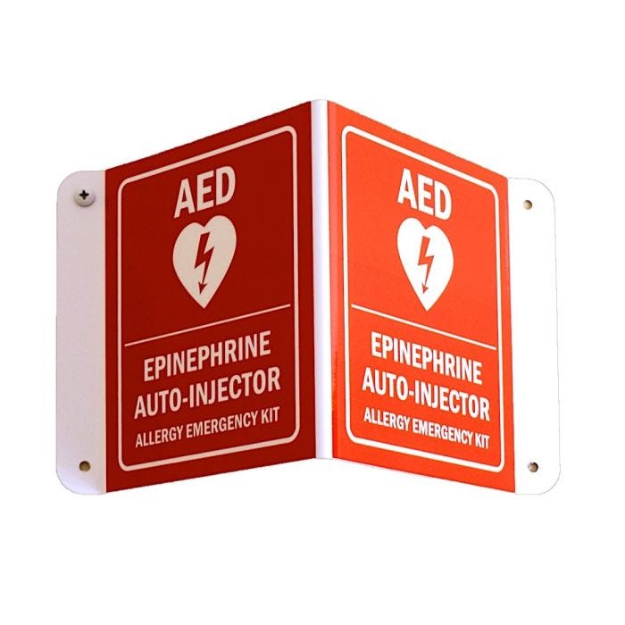 Allergy Emergency Kit 3D Epinephrine/AED Wall Sign W/Arrow Allergy Emergency Kit 3D Epinephrine/AED Wall Sign W/Arrow