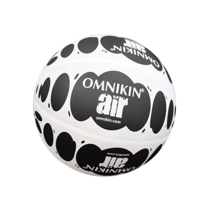A black and white ball with OMNIKIN AIR written in white lettering. A black and white ball with OMNIKIN AIR written in white lettering.