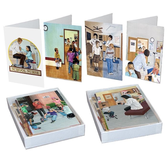 Front view of box of 11 Day in the Life of a School Nurse Correspondence Cards Front view of box of 11 Day in the Life of a School Nurse Correspondence Cards