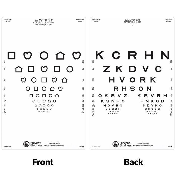 Front and back view of Prevent Blindness LEA and Sloan Letters (PB231N) Chart Front and back view of Prevent Blindness LEA and Sloan Letters (PB231N) Chart