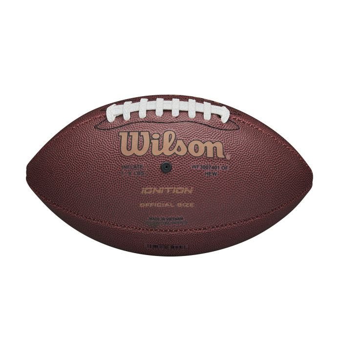 A brown leather Wilson NFL Ignition football placed on a clean white background A brown leather Wilson NFL Ignition football placed on a clean white background