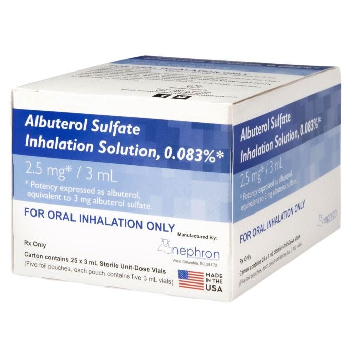 ALBUTEROL 0.083% 2.5MG, 3ML, 25 VIALS/BX ALBUTEROL 0.083% 2.5MG, 3ML, 25 VIALS/BX
