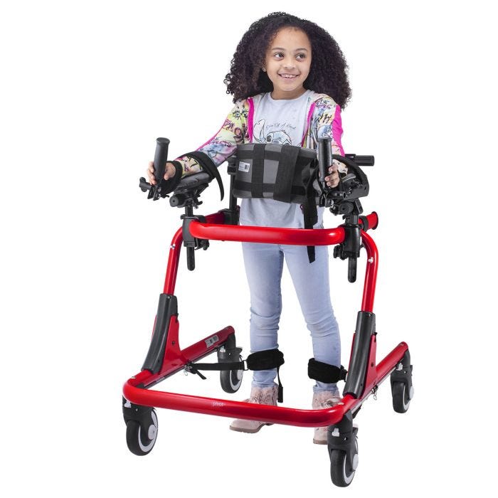 Front view of little girl using Pivot Gait Trainer Front view of little girl using Pivot Gait Trainer