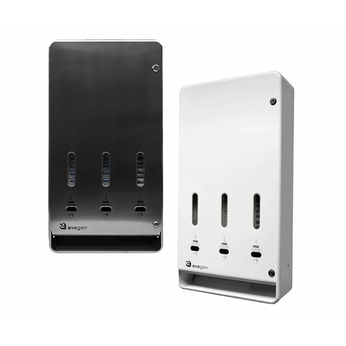 Group image of silver and white vending dispenser Group image of silver and white vending dispenser
