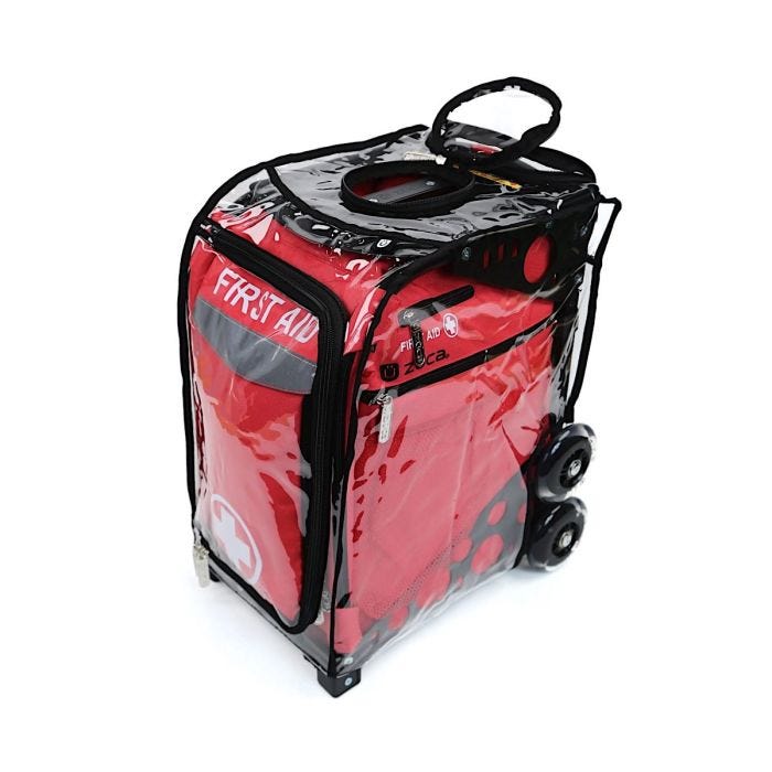 White clear protective cover over the Mobileaid Easy Roll cart White clear protective cover over the Mobileaid Easy Roll cart