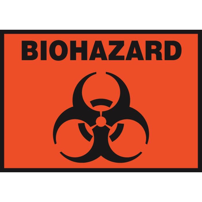 Orange vinyl biohazard sign with black Biohazard word and icon. Orange vinyl biohazard sign with black Biohazard word and icon.