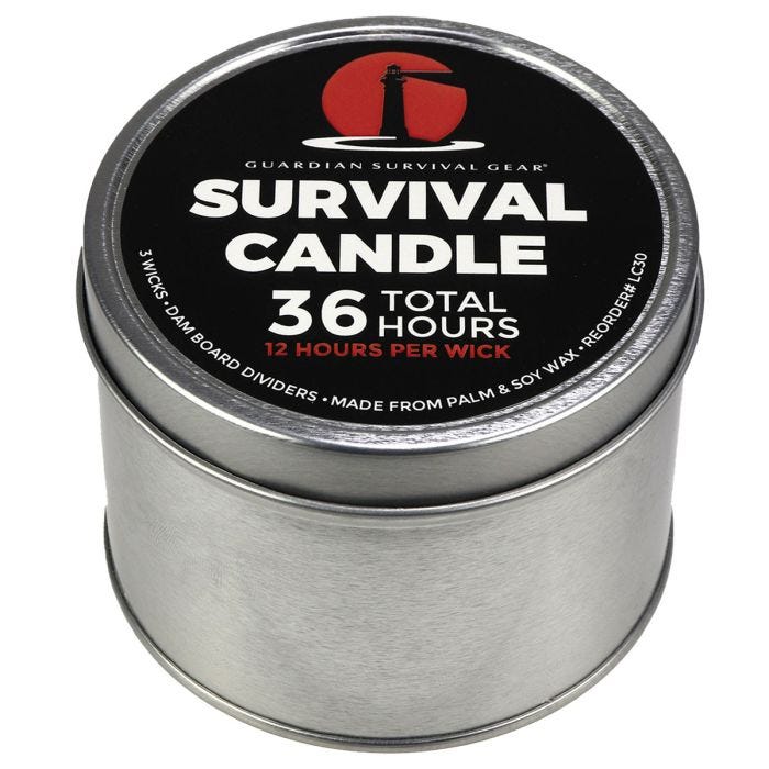 1048973 - 3 Wick 36 Hour Emergency Candle: black label; white lettering. 1048973 - 3 Wick 36 Hour Emergency Candle: black label; white lettering.