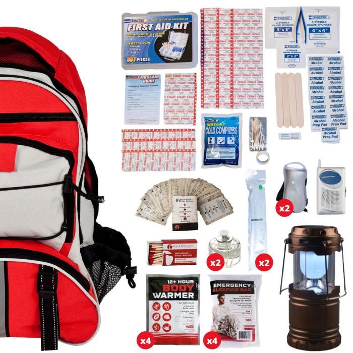 1048981 - Family Blackout Kit; Backpack: red/black/white backpack surrounded by included contents. See product description for full list of contents. 1048981 - Family Blackout Kit; Backpack: red/black/white backpack surrounded by included contents. See product description for full list of contents.