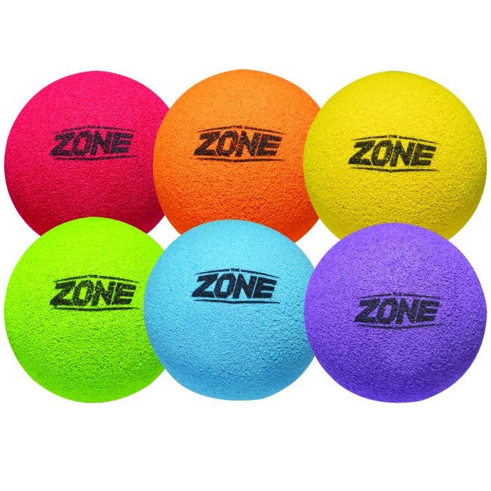 Zoomed in view of 6 assorted colors (Red, Orange, Yellow, Green, Blue, Purple) of The Zone™ PX-4 Bounce Free Balls Zoomed in view of 6 assorted colors (Red, Orange, Yellow, Green, Blue, Purple) of The Zone™ PX-4 Bounce Free Balls