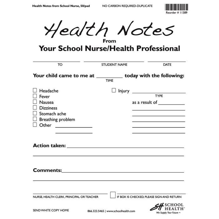Health Notes From Your School Nurse 50/Package Health Notes From Your School Nurse 50/Package
