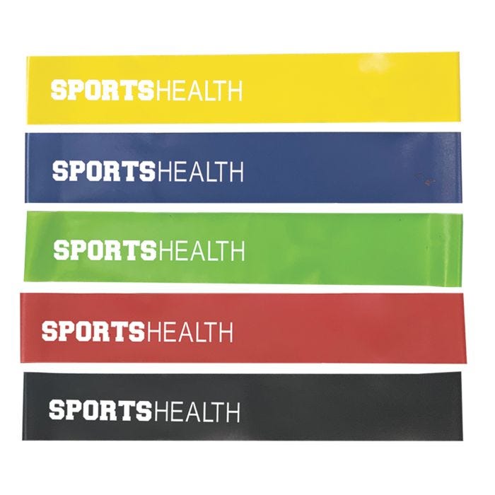 the sports health fitness band loops in colors yellow; blue; green; red and black the sports health fitness band loops in colors yellow; blue; green; red and black