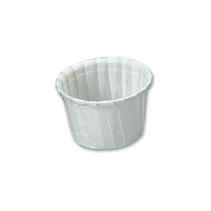 Front view of 1 oz. Pleated Paper Medicine Cup with 5000 cups per case