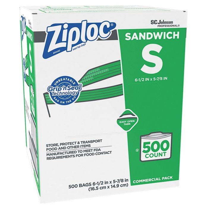 Front view of Bulk Box of Ziploc Bags