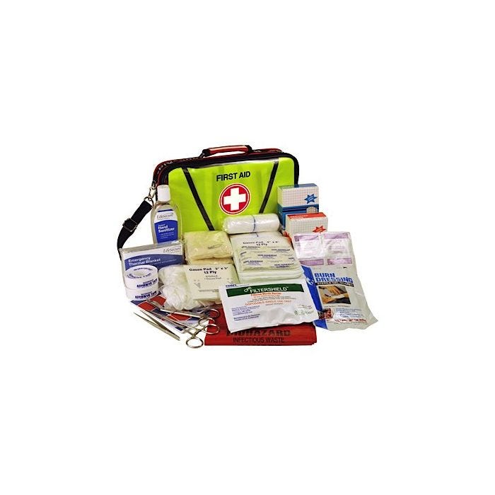 Front view of MobileAid OTS On-the-Go First Aid Kit with medical supplies Front view of MobileAid OTS On-the-Go First Aid Kit with medical supplies