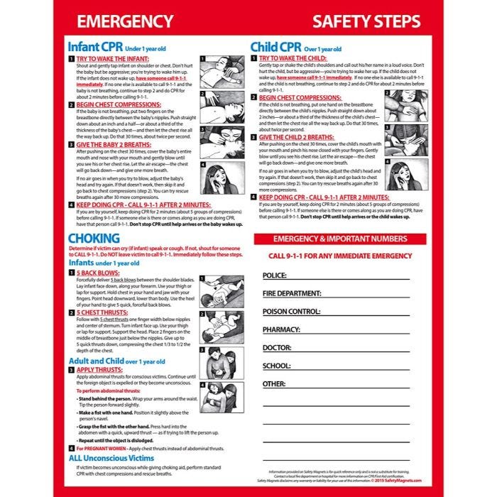 Infant/Child CPR and Choking Steps Magnet, Laminated - 8.5" x 11" Infant/Child CPR and Choking Steps Magnet, Laminated - 8.5" x 11"