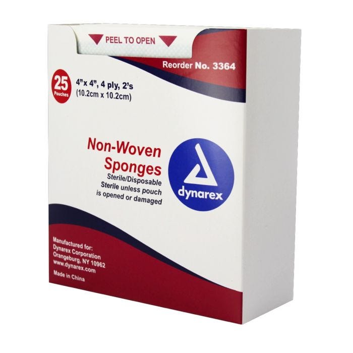 Dynarex Non-Woven Sponges 4-ply, 4" x 4", Sterile 25/Package Dynarex Non-Woven Sponges 4-ply, 4" x 4", Sterile 25/Package