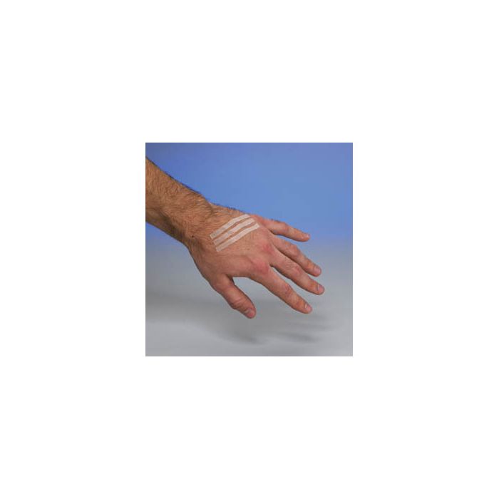 Front view of person wearing Leuokostrips on their hand
