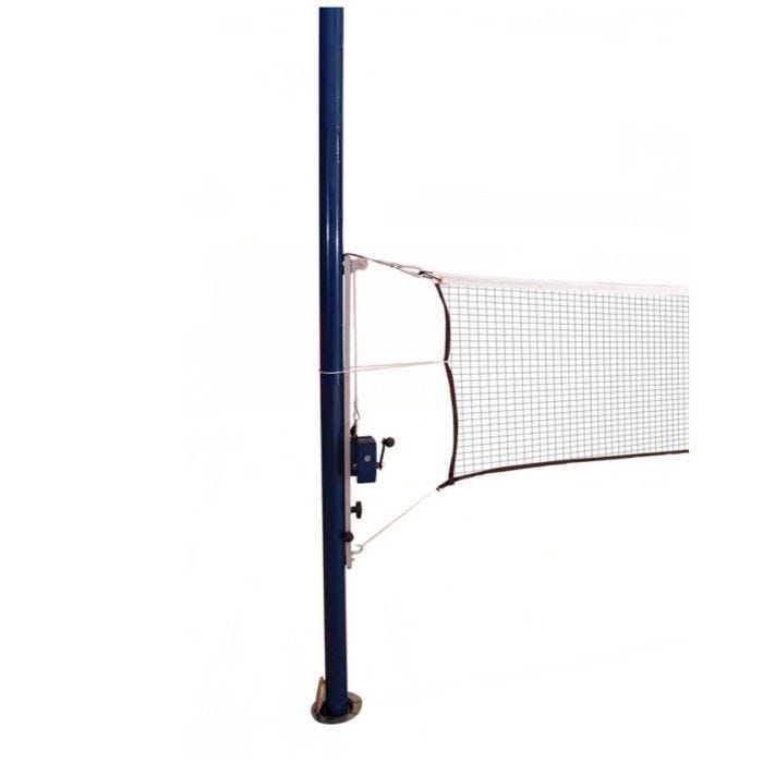  A volleyball net attached to a navy blue volleyball pole