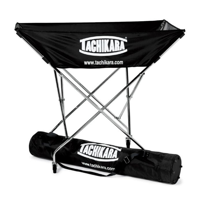 Black, hammock style basket on steel frame with black cover bag.