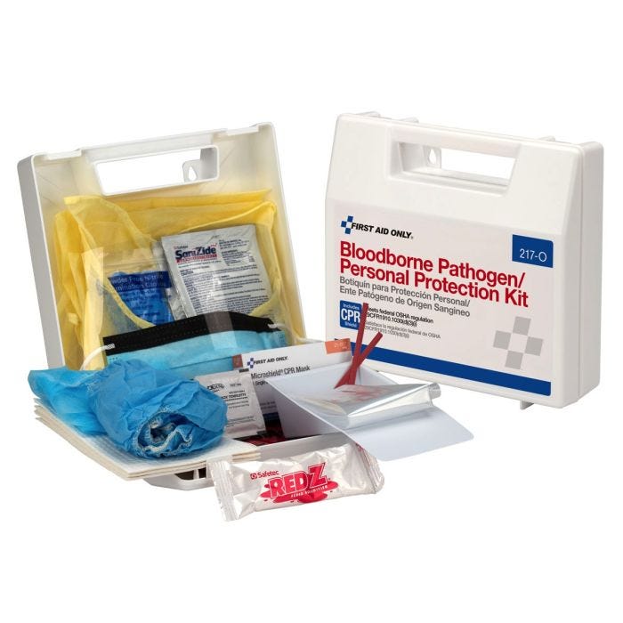 25-Piece Bloodborne Pathogen/Personal Protection Kit with CPR Microshield 25-Piece Bloodborne Pathogen/Personal Protection Kit with CPR Microshield
