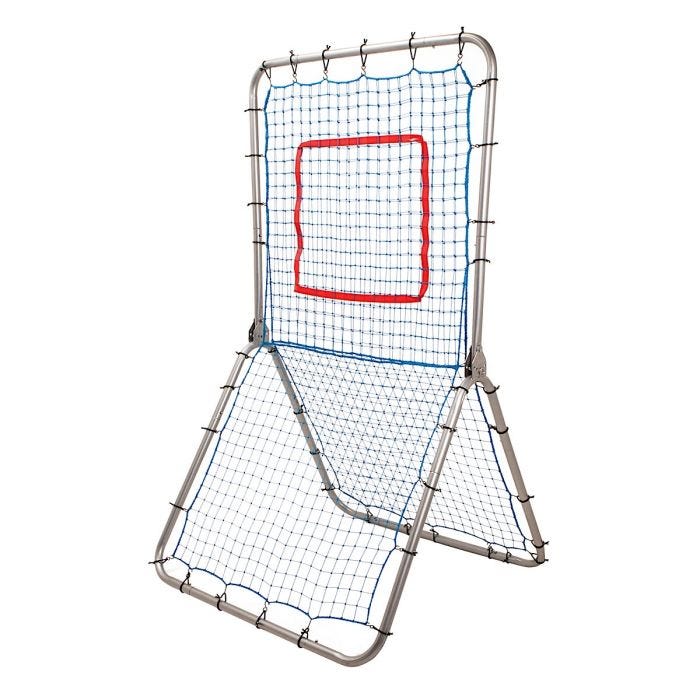 Heavy-duty steel frame with blue net and orange target square at the center. Heavy-duty steel frame with blue net and orange target square at the center.