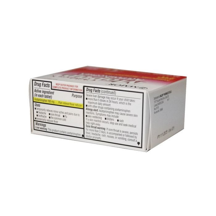 Top view of package of 24 Children's Strength Chewable Tablets Acetaminophen (Compare to active ingredients of Tylenol)