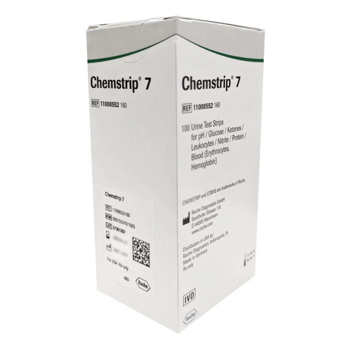 Side angle of box of 100 Chemstrip 7 Test Strips 100/Box