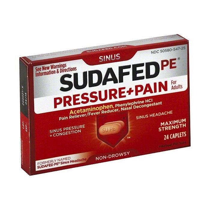Sudafed Pressure and Pain Sudafed Pressure and Pain