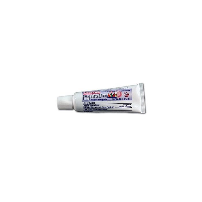 Front view of 0.85 oz. tube of Bubblegum Flavored Toothpaste Front view of 0.85 oz. tube of Bubblegum Flavored Toothpaste