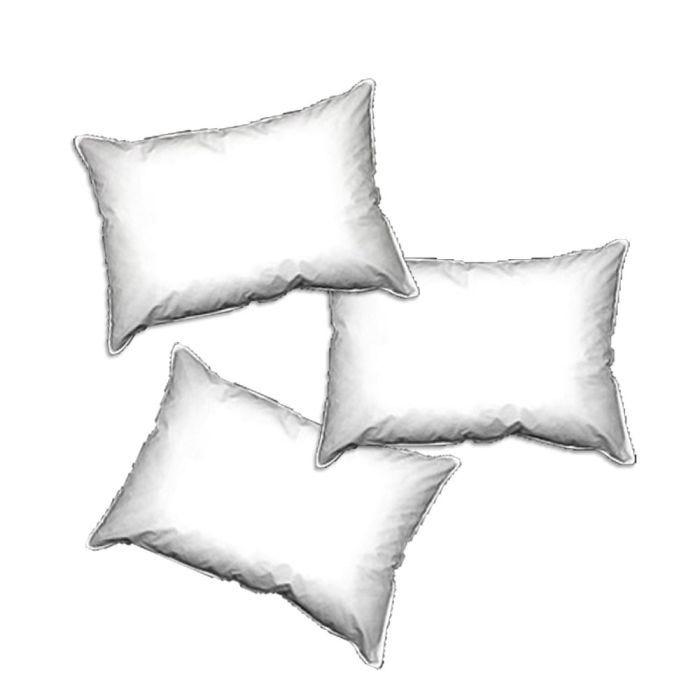 front view of 3 white economy polycotton pillows front view of 3 white economy polycotton pillows