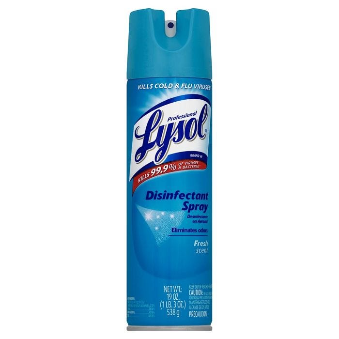 Front view of 19 oz. can of Fresh Scent Lysol Disinfectant Spray Front view of 19 oz. can of Fresh Scent Lysol Disinfectant Spray