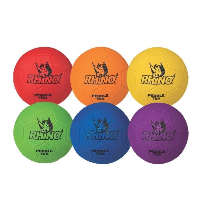 Six Rhino balls in red, orange, yellow, green, blue and purple Six Rhino balls in red, orange, yellow, green, blue and purple