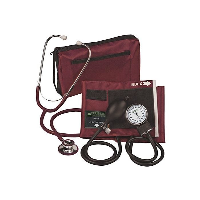 a burgundy prokit aneroid sphygmomanometer with a dual head stethoscope a burgundy prokit aneroid sphygmomanometer with a dual head stethoscope