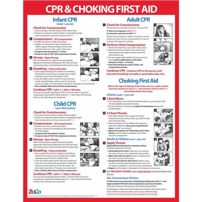 Front view of Laminated 18" x 24" Infant/Child CPR, Choking and First Aid Poster Front view of Laminated 18" x 24" Infant/Child CPR, Choking and First Aid Poster
