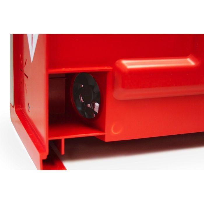 The fan system enables the heat to be extracted from the AED compartment when the weather warms up