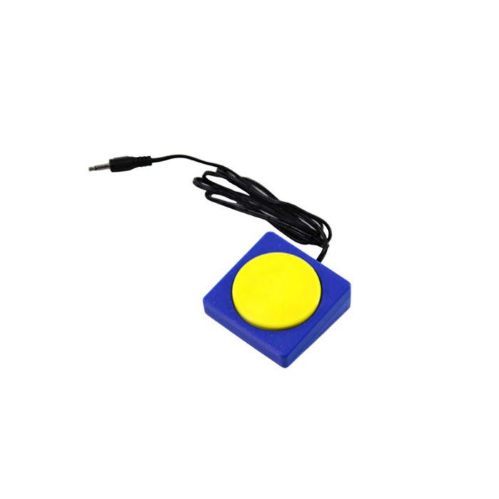 Square switch with yellow button attached to black cord. Square switch with yellow button attached to black cord.