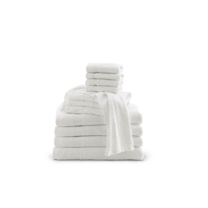 a dozen of folded white cotton terry hand towels a dozen of folded white cotton terry hand towels
