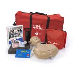 american heart association cpr kit, american heart association first aid kit, american heart association products, kit contents: 1 wheeled carry bag, 10 Mini Anne Plus inflatable manikins, 10 kneel mats, 10 individual carry bags, 5 practice-while-watching