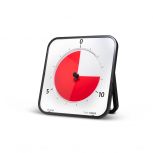 17 inch time timer max with red disk display, has a built in stand, uses two c batteries, batteries not included  