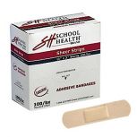  School Health Brand Adhesive Bandages, Plastic Adhesive Bandages, Sheer, 3/4" X 3" 100/Box