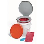 LifeSecure Store-A-Potty 72-Hour Emergency Toilet Kit & Storage Bucket. Kit Includes (1) 5 gallon toilet bucket, (1) snap-on toilet seat, (3) biohazard bags, (3) toilet deodorizer packets, For compact storage and easy carrying: (1) Bright orange lid (airt