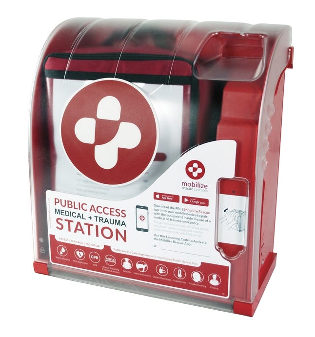 Mobilize Rescue System Public Access Rescue System Station, 4/pack with Alarmed Cabinet