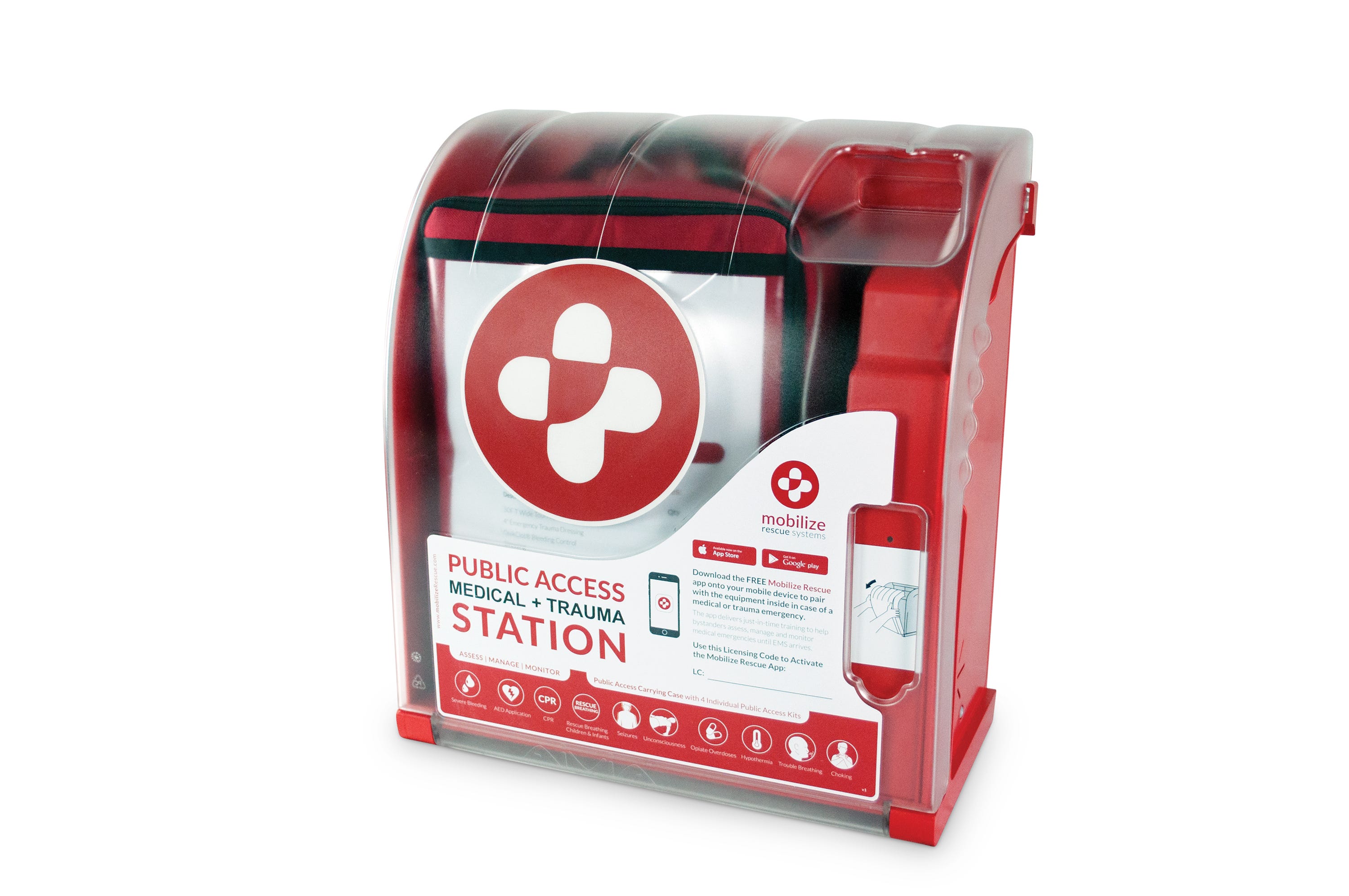 School Health/Mobilize Rescue System Public Access Bleeding Control Kit Wall Cabinet without alarm