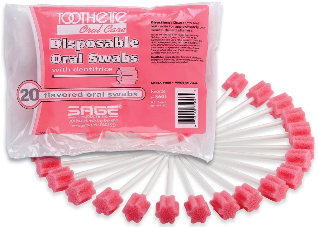 Toothette Disposable Oral Swabs, 20/bag