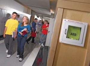 AED in wall cabinet